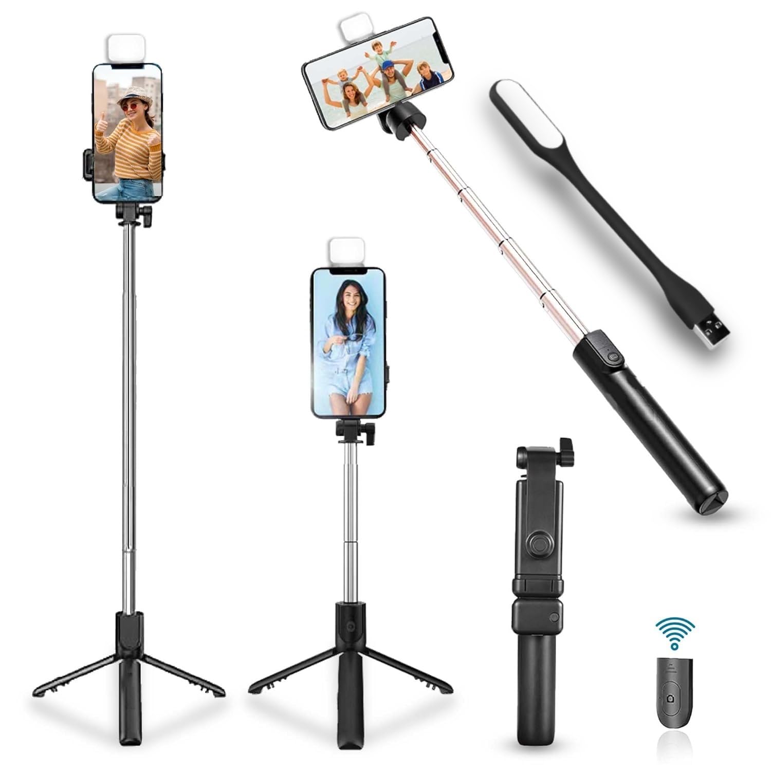 Blushinsta Selfie Stick with Fill Light, All in One Portable Selfie Stick Tripod Phone Holder with Detachable Wireless Remote, Compatible with iPhone 15/14/13/12/11, Android + USB LED Light LAMP (B0BGXDR83B) Amazon Price History, Amazon Price Tracker