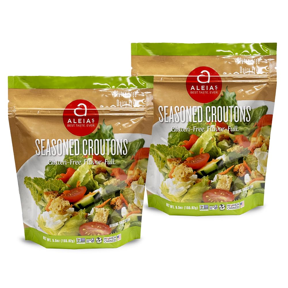 Aleia’s Gluten Free Seasoned Croutons – 5.5oz (2 Pack) – Crunchy Topping for Salads & Soups – Dairy Free, Soy Free, Low Sodium, No MSG, Kosher