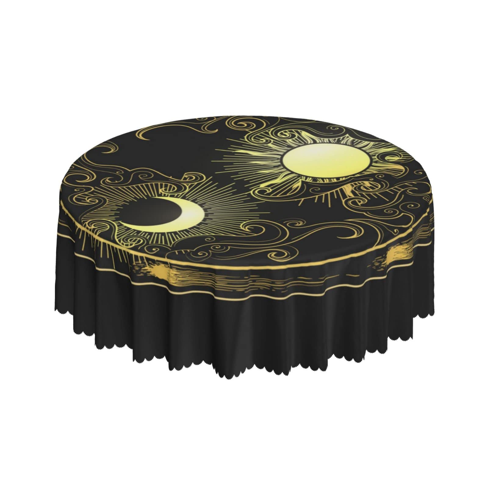 Lsjuee Sun Moon Golden Texture Round Tablecloth 60 Inch Printed Washable Tablecloth for Dining Party Holiday Fall Home Decorative