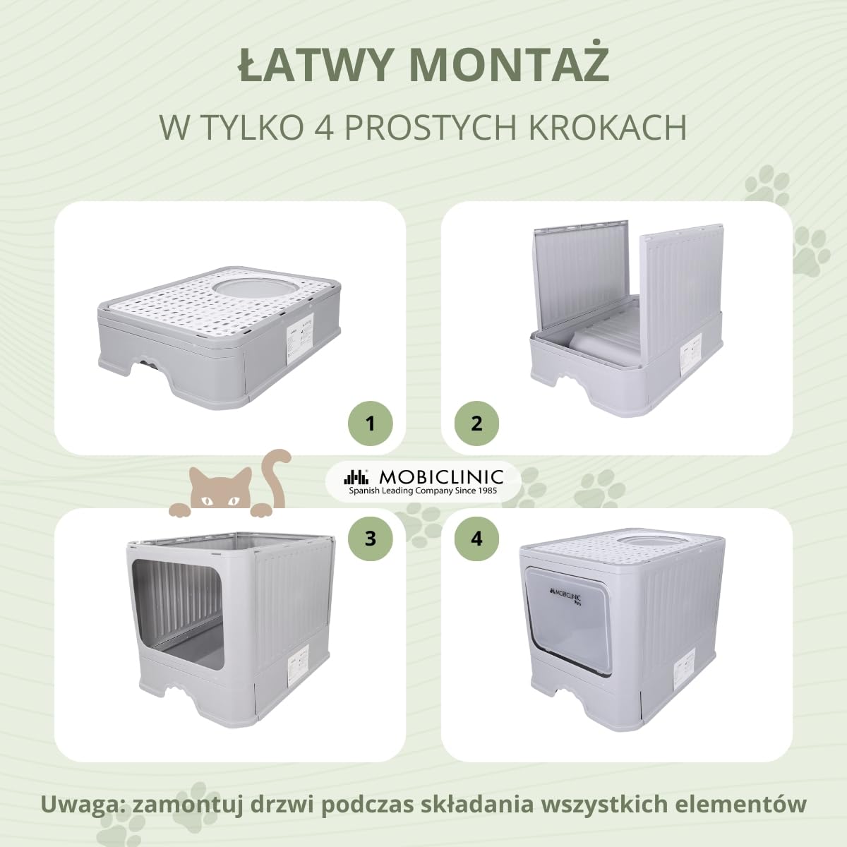 Mobiclinic® pets, Kuweta dla kota z daszkiem, Wysuwana taca, W zestawie łopatka, Catbox, Podwójne wejście przodu i górne pokrywką, Górna kratka, Demontowalna konstrukcja