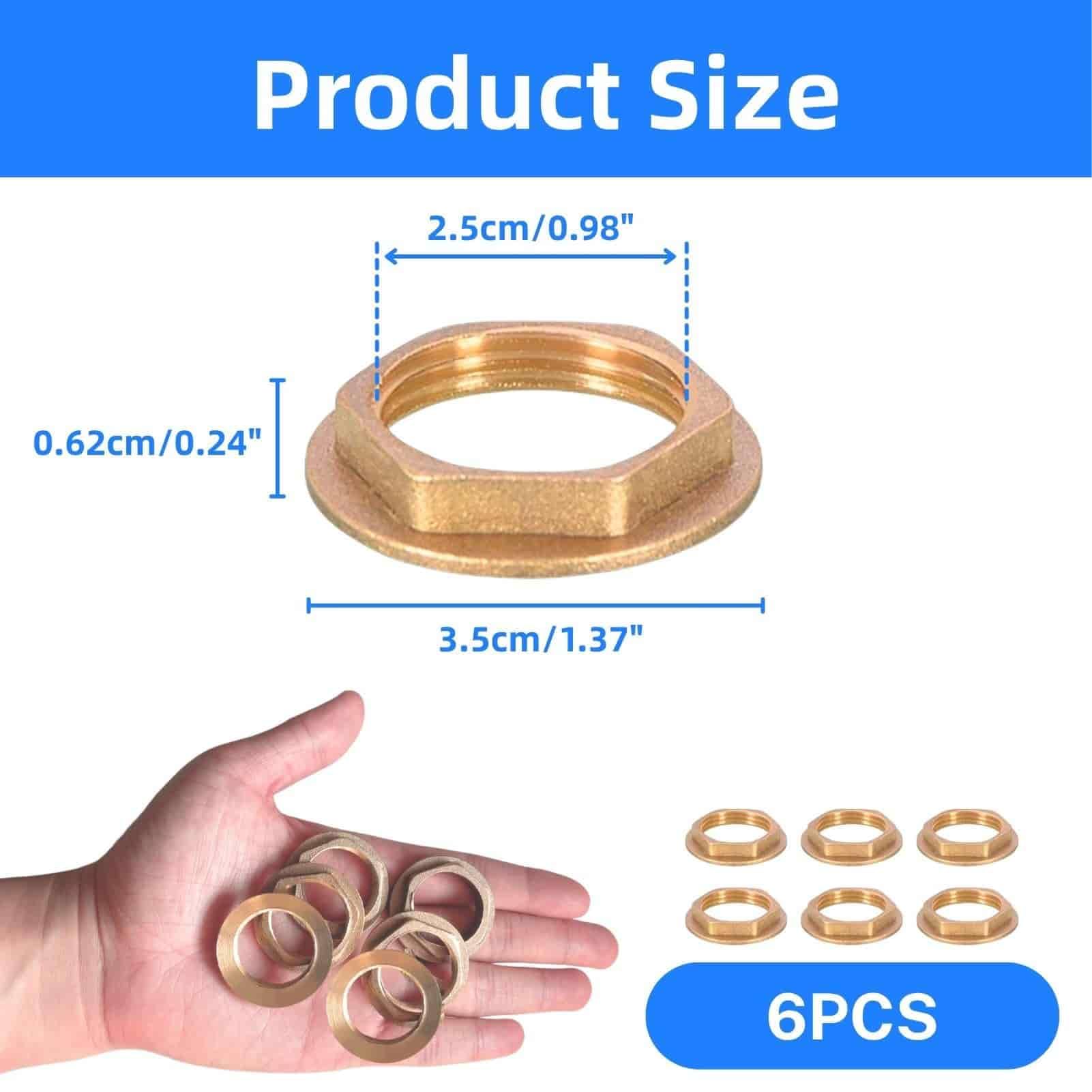 6 Pezzi Ottone Flangia Dadi esagonali, 3/4" filettatura interna, Raccordo idraulico Dado per Bagno Rubinetti Accessori