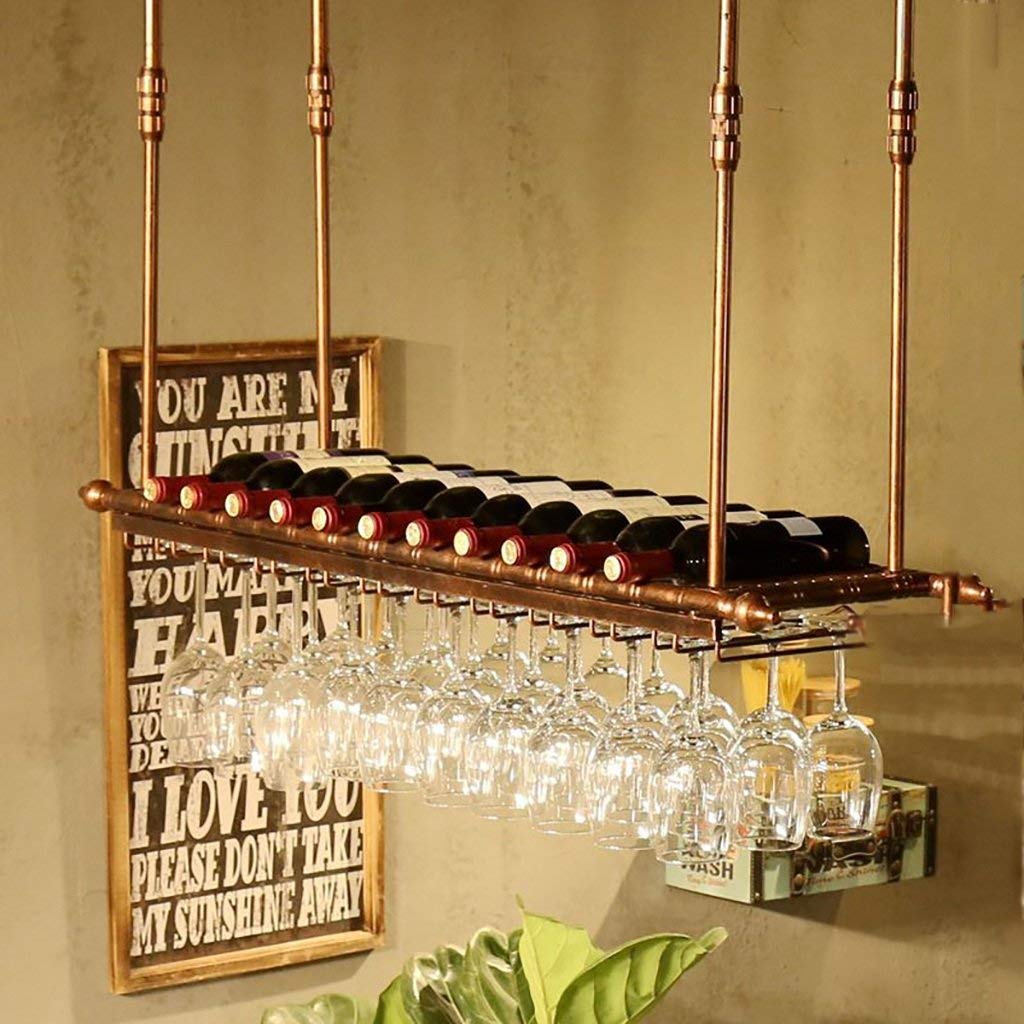 Casier à vin de plafond réglable avec porte-gobelet en verre