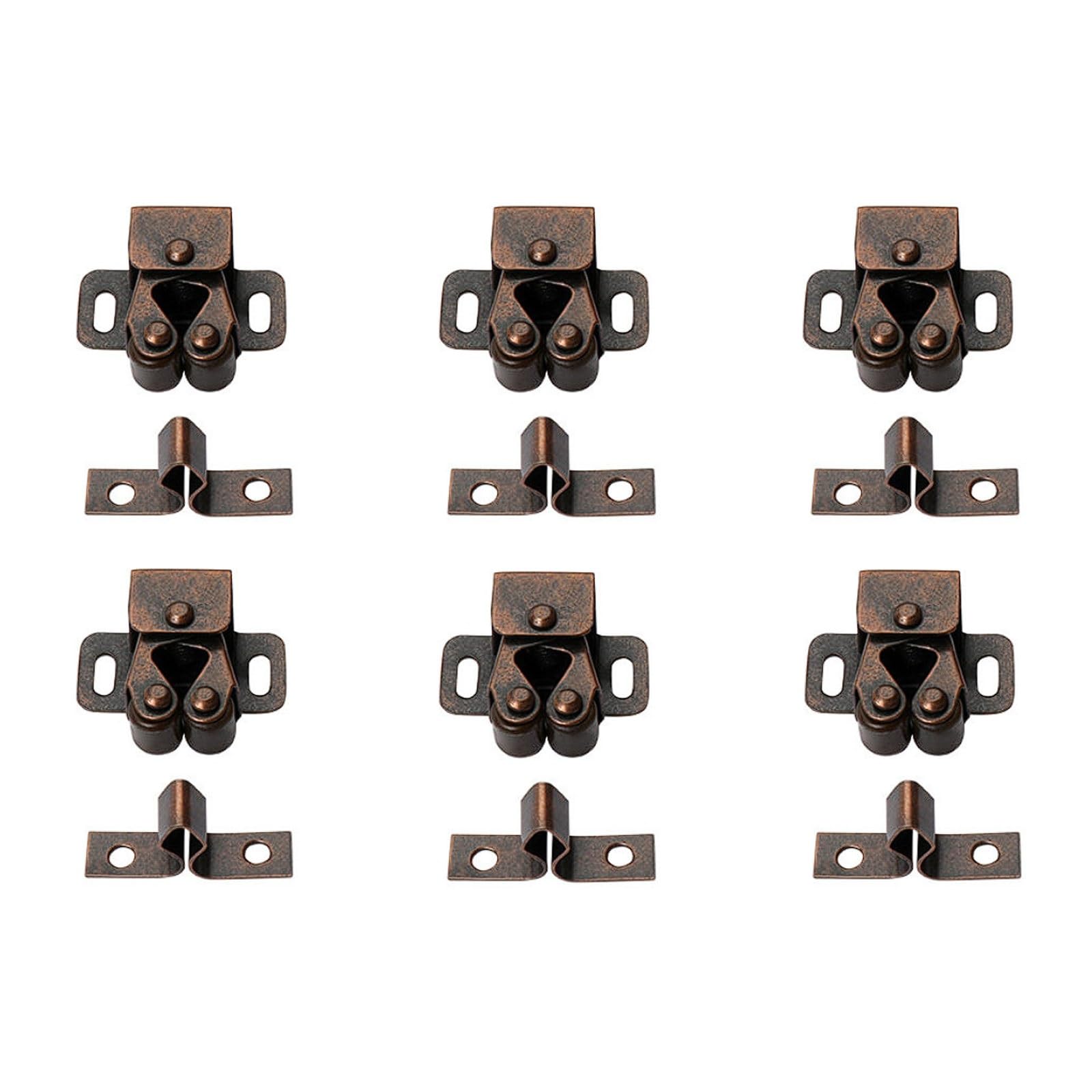 6Pcs Galvanized Double Ball Roller Catch, Cabinet Door Latches Catchers for Closet Cupboard Hardware, Furniture Doors(Antique red Plating)