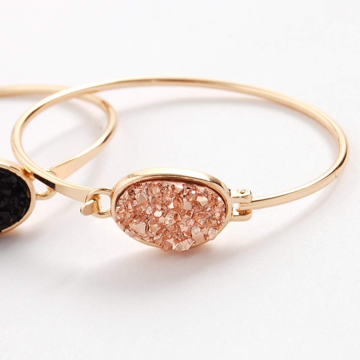 Humble Chic NY Simulated Druzy Cuff Bracelets for Women - Boho Stackable Bangle Bracelet, Plated in Gold, Silver, or Rose Gold Tone with Oval Stone - Image 3