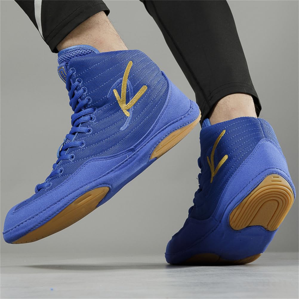 Zapatos De Lucha Unisex para Adultos, De Hombre Y Mujer, De Caña Alta, Ligeros, para Fitness, Boxeo, Kickboxing, Gimnasio Y Deportes,Azul,40 EU