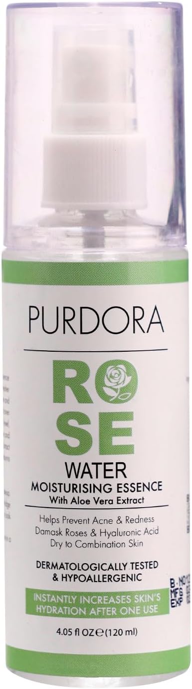 Rose Water Face Mist Toner with Aloe Vera & Hyaluronic Acid – Hydrating & Soothing Spray for Redness, Dry & Acne-Prone Skin – Natural, Alcohol-Free – 4.05 fl oz