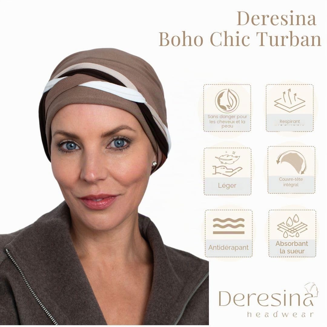 Deresina Headwear Boheme Turban de Chimio en Bambou, Bonnet Chimiothérapie pour Femme, Coiffe doux et Couvrant, Design exclusif pour Femmes Modernes