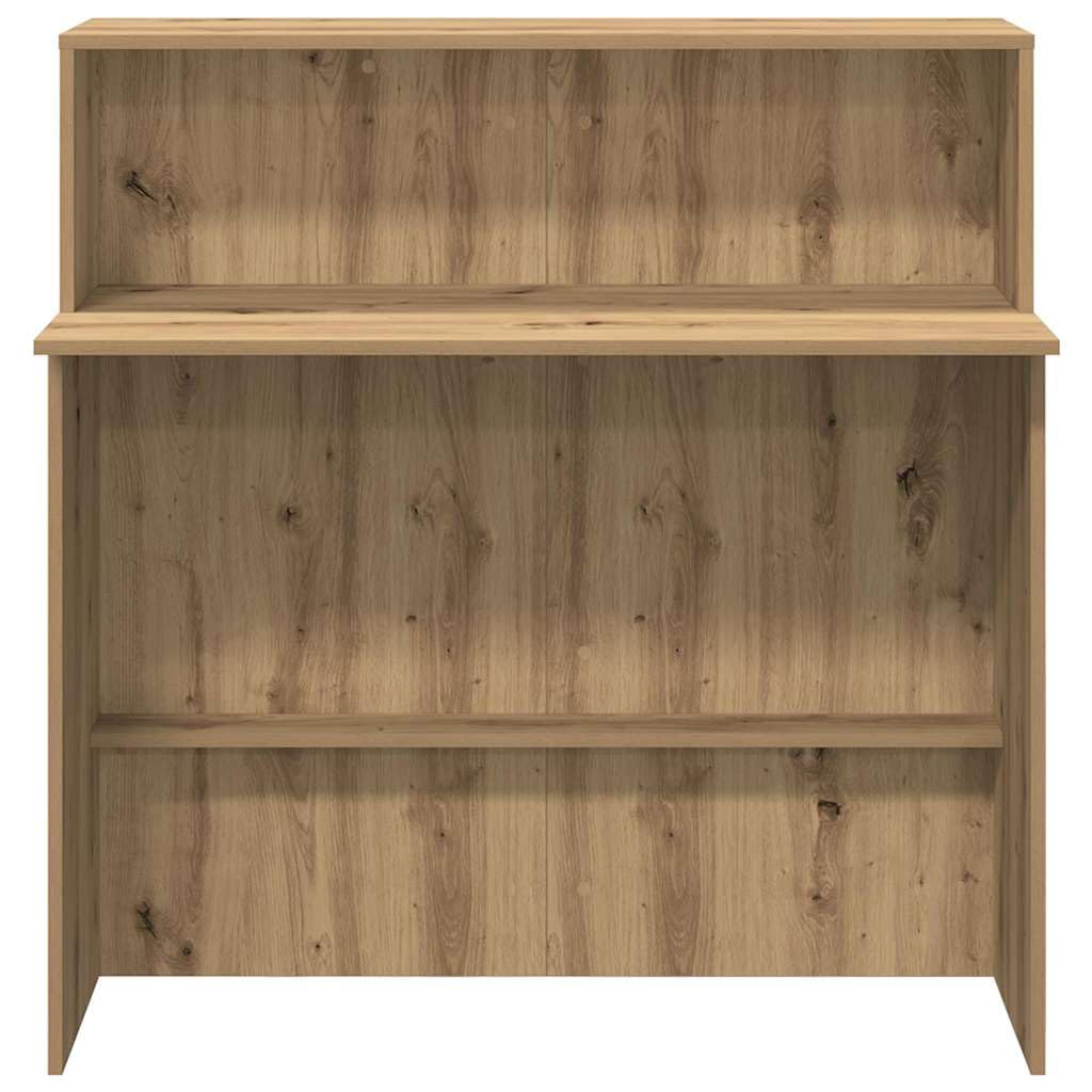 Banco Reception per Ufficio in Truciolato Rovere Artigianale 100x50x103,5cm con Bancone Integrato e Ripiano Archiviazione per Hotel Cliniche Saloni di Bellezza