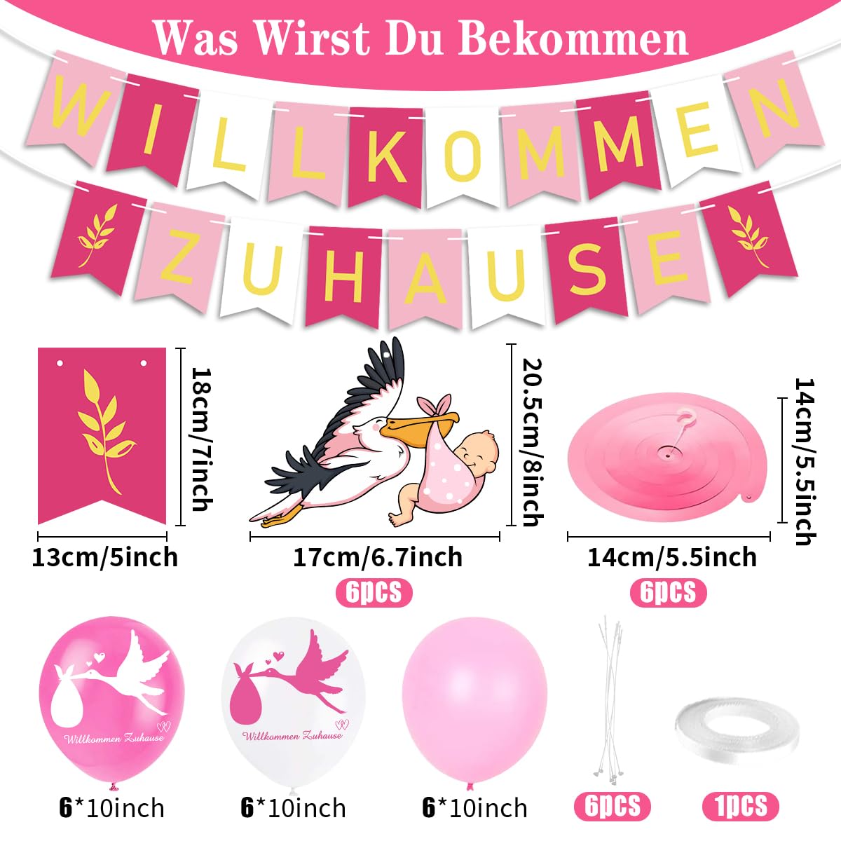 Ghirlanda Di Benvenuto Per Neonato 'Welcome Home' Con Cicogna – 300x50 Cm, Poliestere. Perfetta Per Baby Shower, Nascita, Festa Di Bentornato A Casa.