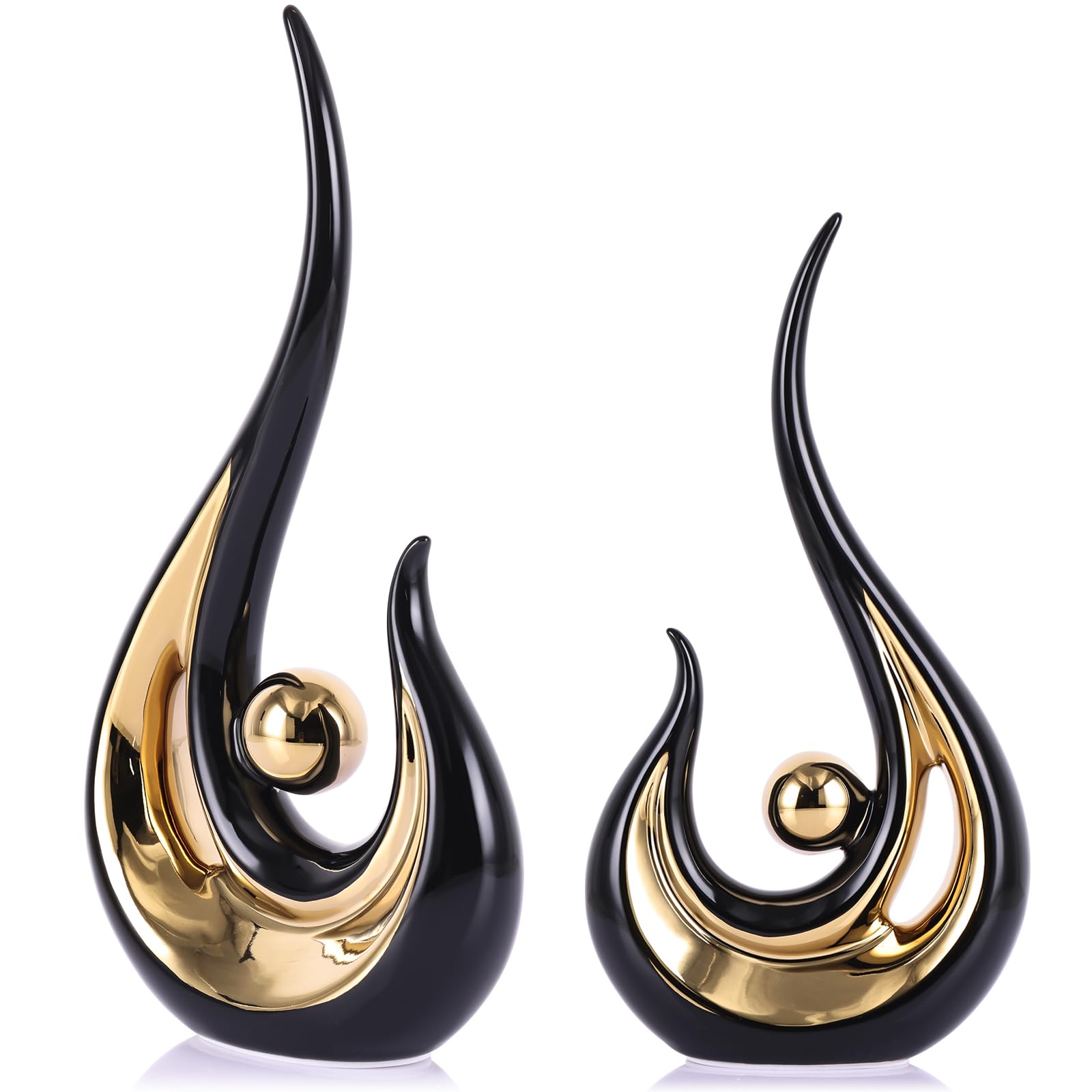 11.2" H Black and Gold Home Decor Accent, mid Century Modern Coffee Table Centerpiece, Modern Office Art Collections Figurines, Ceramic Decor Romantic Gifts, for Kitchen Living Room Entrance Decor