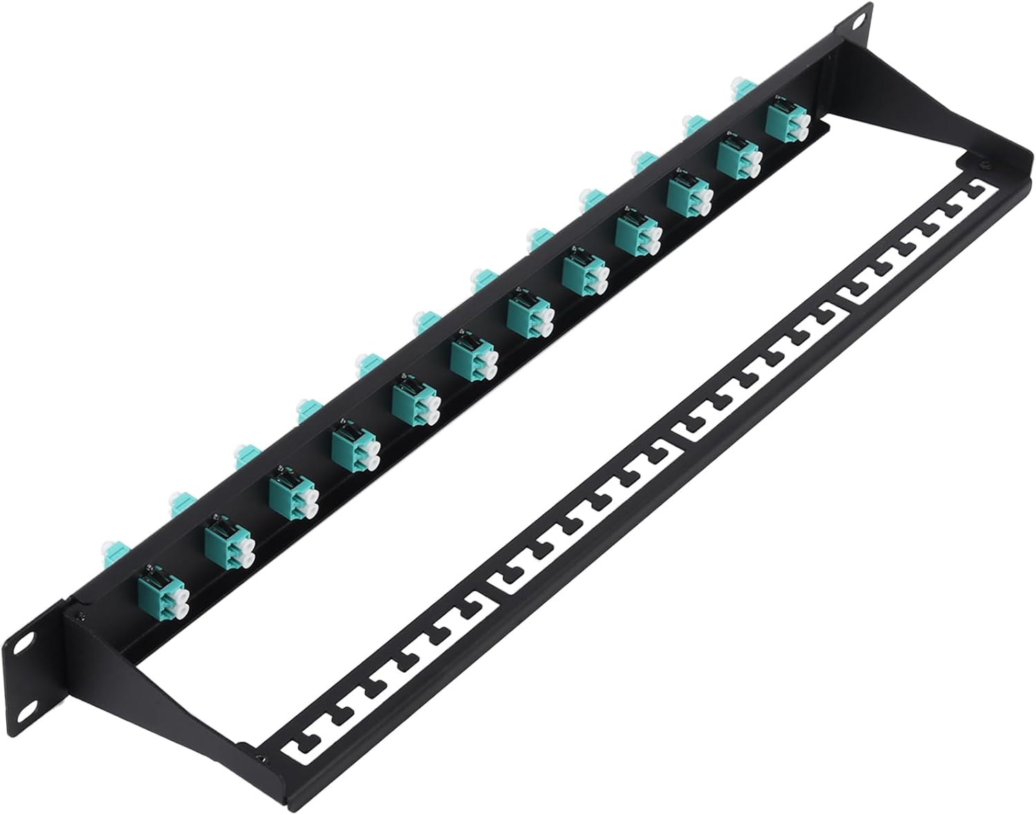 1U Fiber Patch Panel with 12 LC OM3 Multimode Fiber Optic Adapters Couplers Connectors for Standard 19" Racks, 1pack