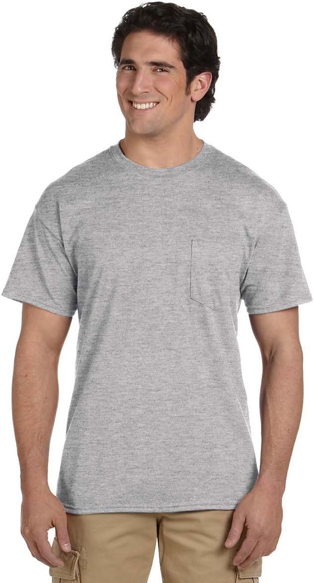 Gildan DryBlend 50 Cotton/50 DryBlend Poly Pocket T-Shirt, White, L (Pack of 6)