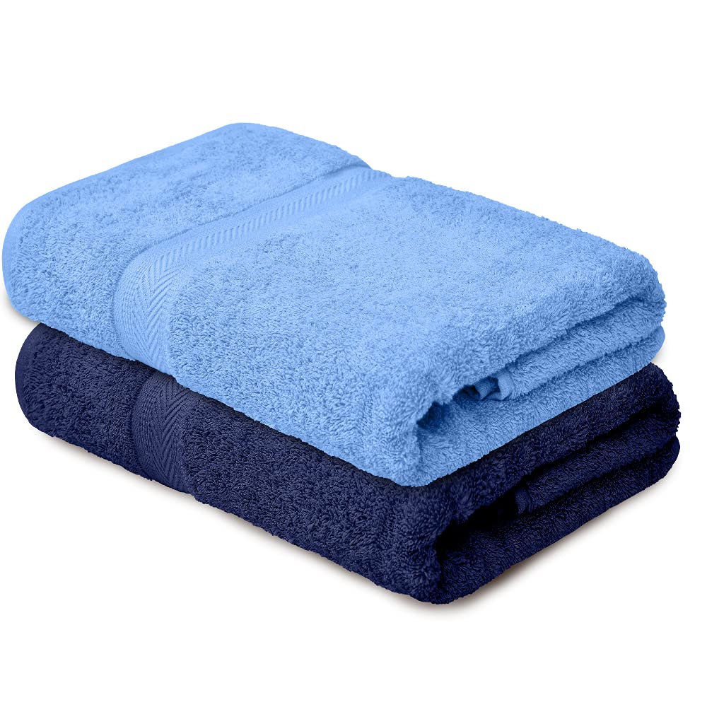 haus & kinder 100% Cotton 500 GSM Bath Towel Set of 2 | Extra Soft & Absorbent Large Size Bath Towels for Men Women | Size 140cm x 70cm | Blue & Navy (B09GXDK1RK) Amazon Price History, Amazon Price Tracker