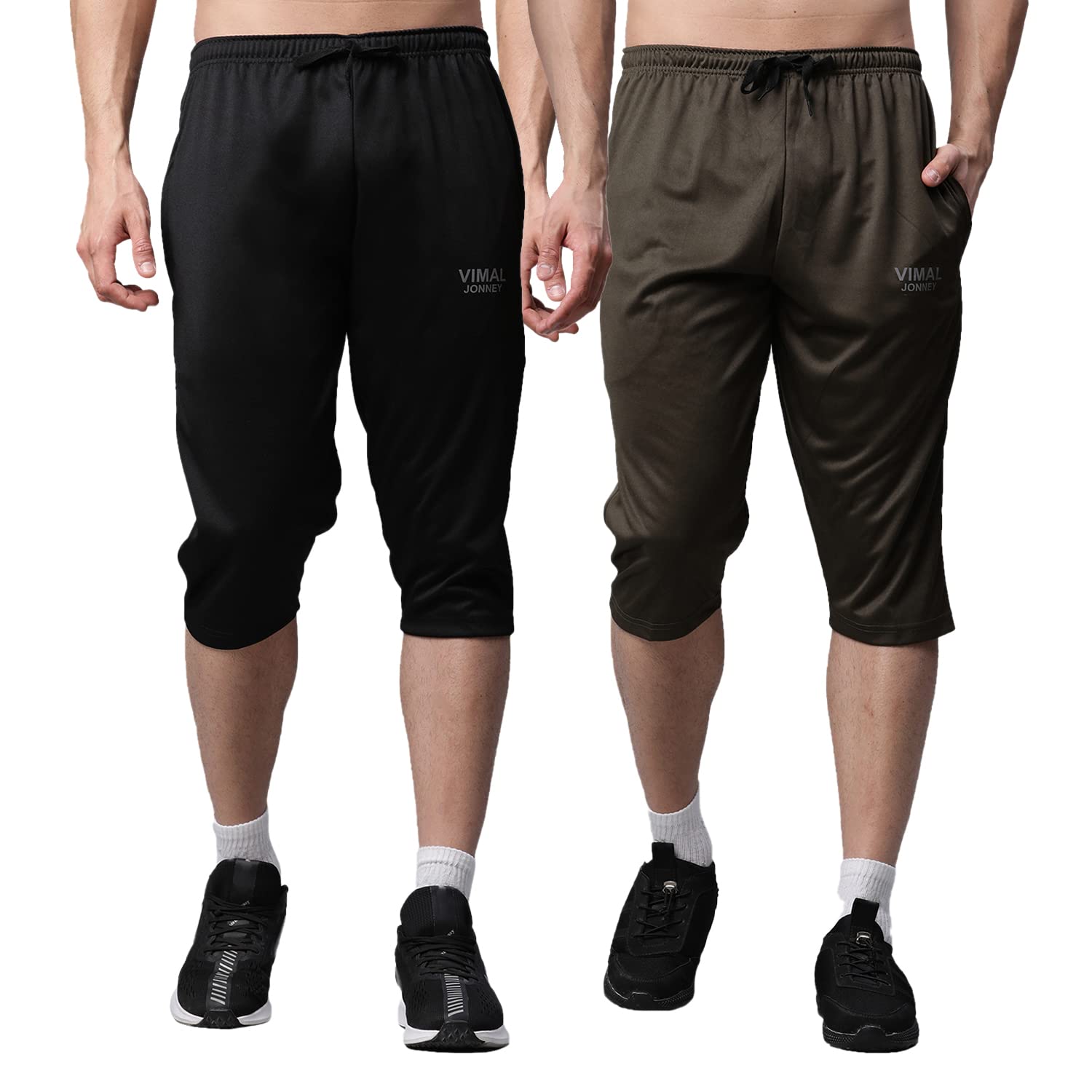 VIMAL JONNEY Men’s Multicolor 3/4th Capri (Pack of 2) – Dryfit Lycra Solid – Black Olive – SEO Optimized