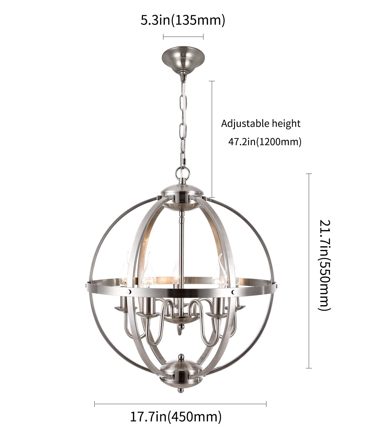 Modern Dining Room Light Fixture 5 Light Sphere Chandelier Brushed Nickel Farmhouse Light