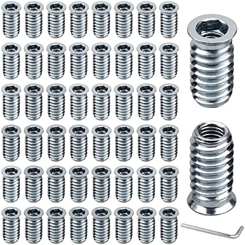 GOOHOME 50Pcs Threaded Inserts M8*25mm Furniture Socket Screw Inserts Zinc Alloy Furniture Hex Drive Head Nut with Allen Key Carbon Steel Hex Socket for Wood Furniture Woodworking Tools