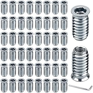 GOOHOME 50Pcs Threaded Inserts M8*25mm Furniture Socket Screw Inserts Zinc Alloy Furniture Hex Drive Head Nut with Allen Key Carbon Steel Hex Socket for Wood Furniture Woodworking Tools