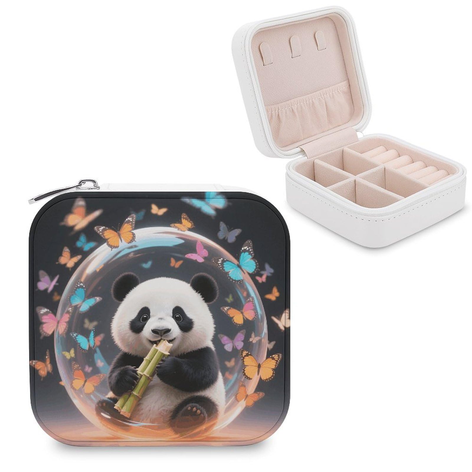 VstaDank Orange Bubble Windmill Panda Jewelry Box for Women Jewelry Organizer Storage Case with Zipper Mini Travel Jewelry Case Cute Trinket Organizer Leather Portable Jewelry Storage Box