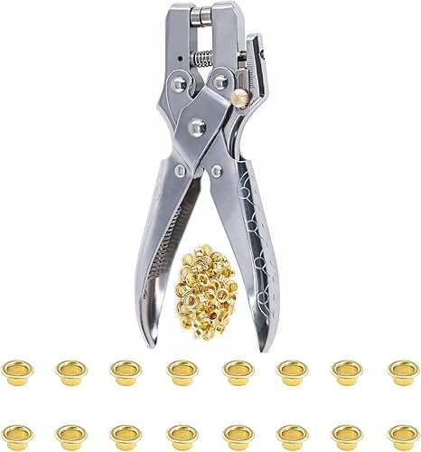 100PCS Eyelets/Grommets Tool Kits with 3/16 Inch Eyelet Hole Punch Pliers,Metal Grommet Kit with Plastic Storage Case Perfect,Grommet Eyelet Plier Set for Leather Cloth Shoe Eyelet Repair DIY Crafts