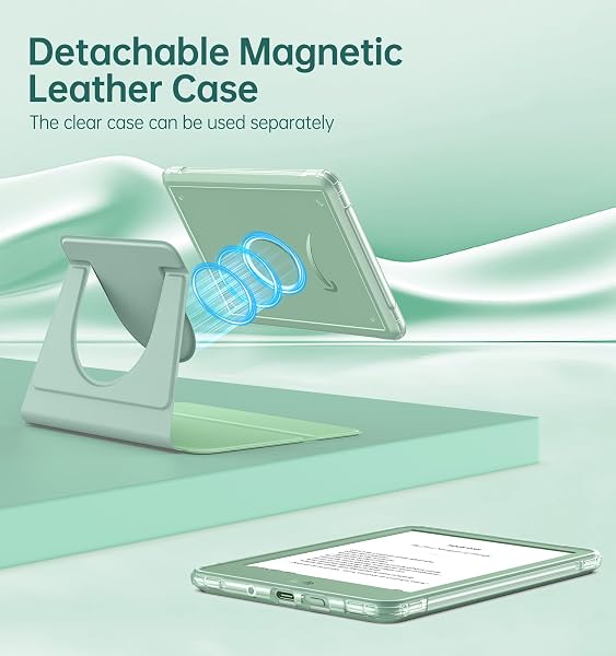 MoKo 360° Rotating Case for 6" All-New Kindle (11th Generation-2024/2022 Release), Clear Back Detachable Magnetic Protective Adjustable Stand Cover with Auto Wake/Sleep, Agave Green - 3