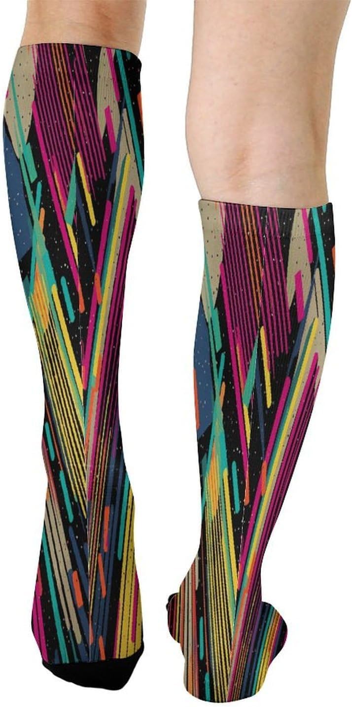 Striped Abstract Colorful Compression Sock Breathable Support Socks Lightweight Knee High Tube Socks for Women Men