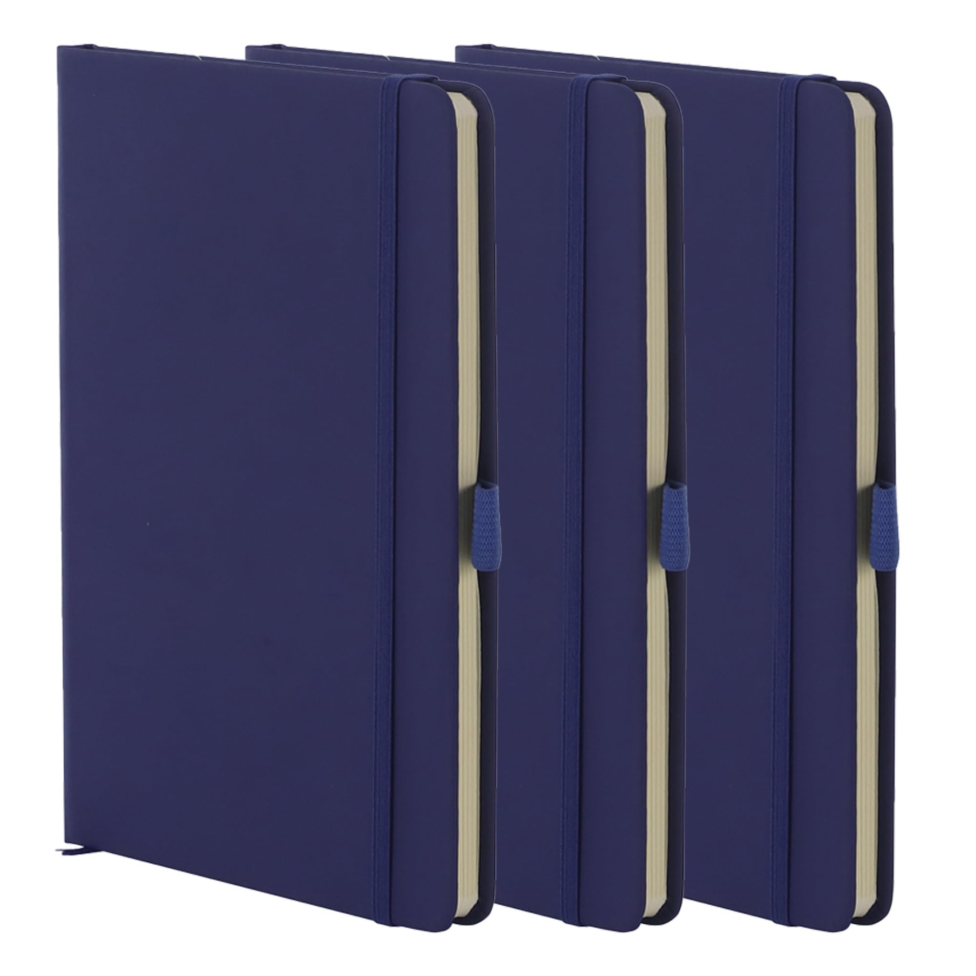 A5 Lined Notebook Multipack - 3 Pack - 160 Pages Each, with PU Leather Cover, Pen Loop & Elastic Closure - Perfect for School, Office & Home Use - Lined Journal for Writing, Notes & Planning (Navy)