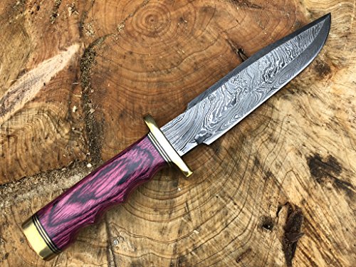 Perkin Knives Damascus Steel Hunting Knife Handmade Knife Fixed Blade (Red Wood Handle And Brass Guard) #TOP1