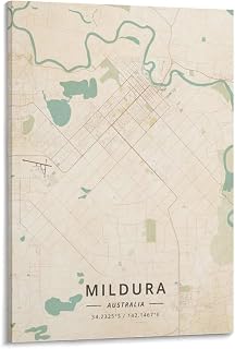 Mildura Australia Map Poster Vintage Print Canvas Poster Wall Art Bedroom Decor Office Room Kitchen Decor Gift Frame 12x18inch(30x45cm)