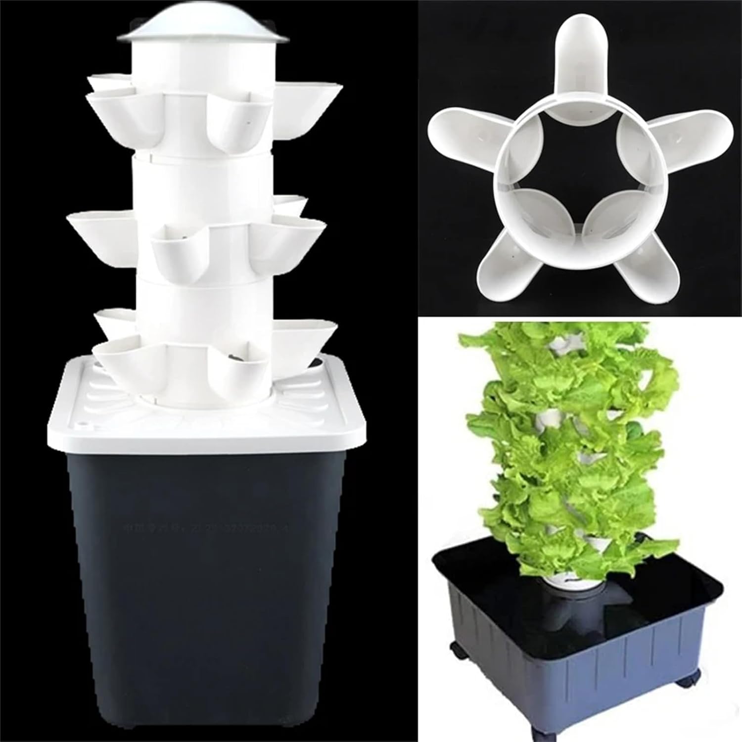 Tower Garden Hydroponic Growing System, Indoor Smart Garden Kit with Hydrating Pump, Adapter, Net Pots, Timer, Gift for Gardening Lover(Size:8Tiers,Color:Black)