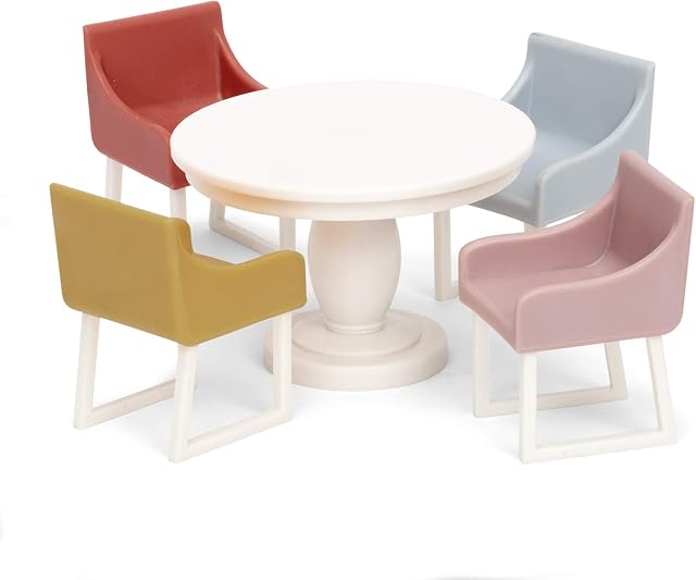 LUNDBY Dollhouse Furniture Dining Room Table Chair Set  5 piece Doll House Accessories for Mini Dolls 11 cm  Ages 4+, Scale 1:18