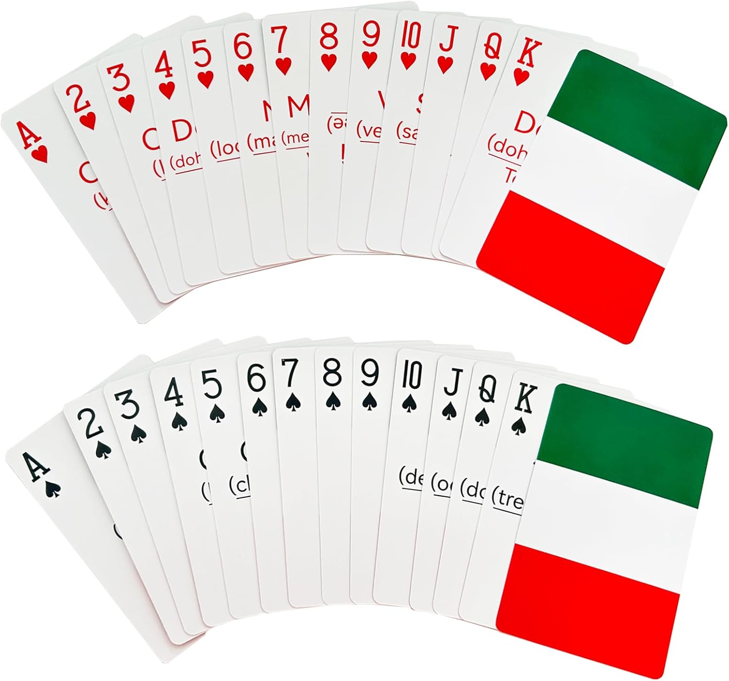 2 Pack Italian Playing Cards Italian Card Game Travel Flashcards [52 Vocabulary & 2 Phonetic Symbols]