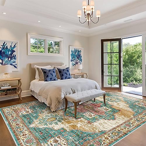 RUUGME Washable 9x12 Area Rugs - Large Rugs for Living Room Stain Resistant Carpet Vintage Rugs for Bedroom with Non Slip Backing Home Decor Floor Decoration Mat (9x12 Green)
