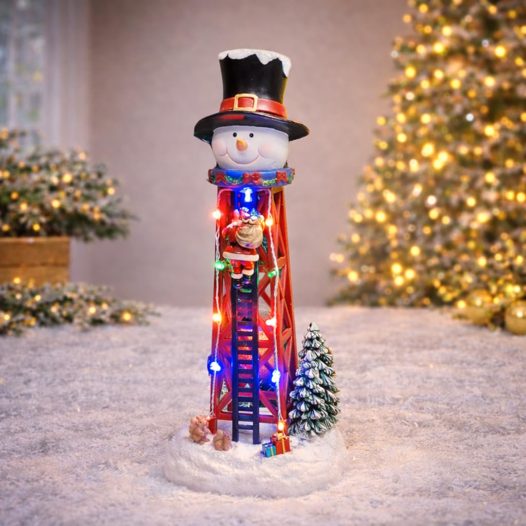 Bonhomme de neige de Noël lumineux LED à piles en polyrésine de 32,4 cm
