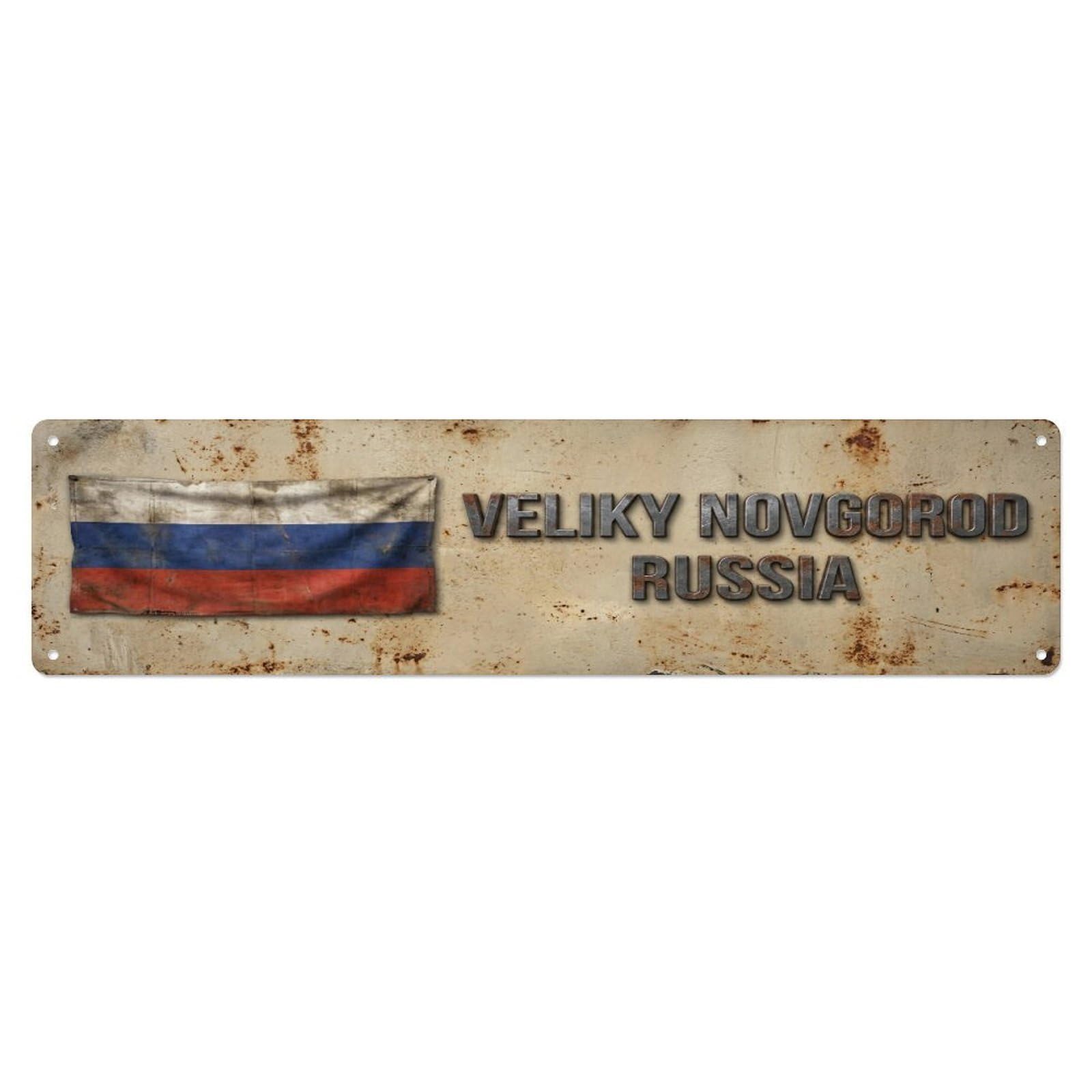 Metal Tin Sign Vintage Veliky Novgorod Russia Flag Decor Rustic Travel