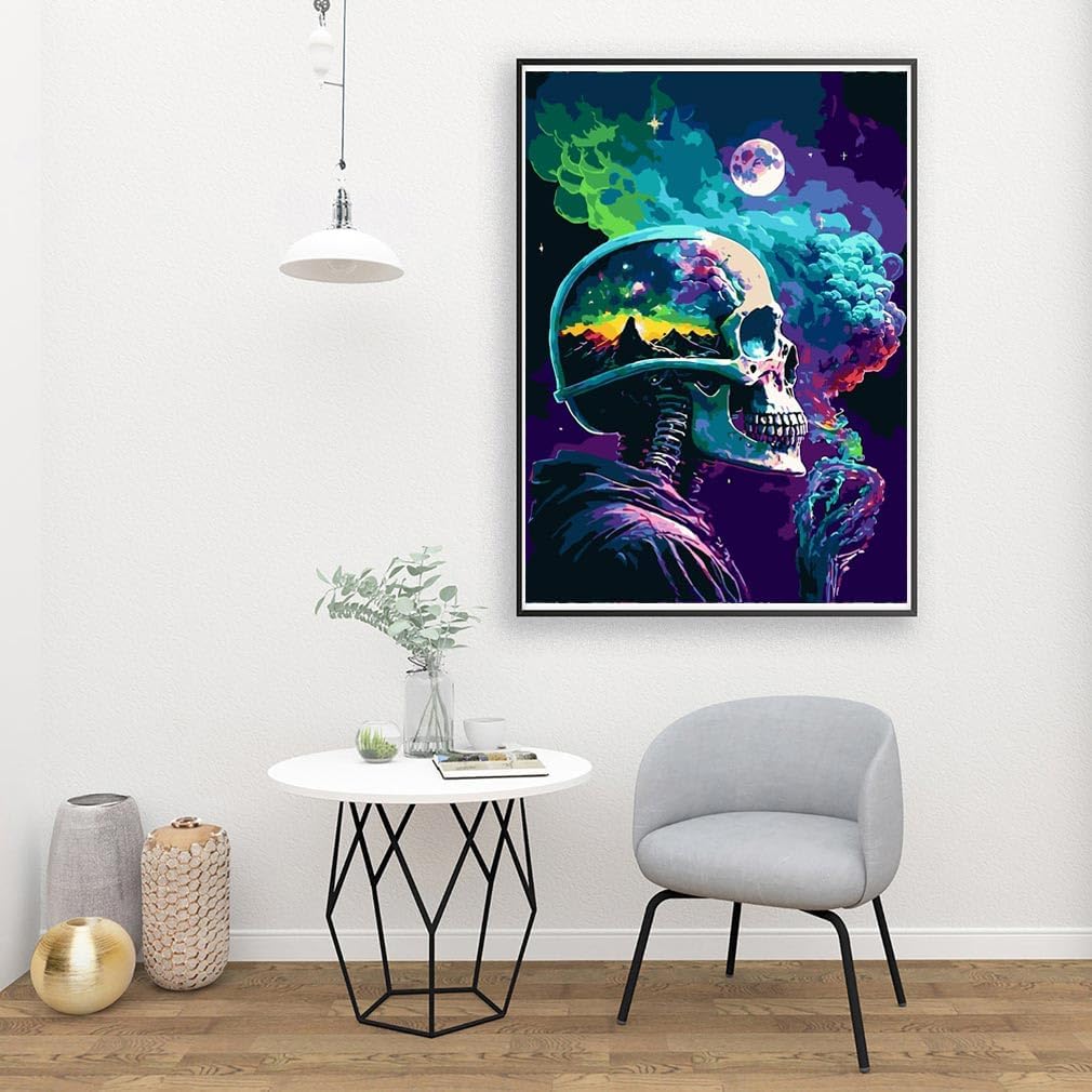 pchmcu DIY Skull Paint by Numbers Kits for Adults,Paint by Number for Adults Beginner Moon,Skeleton Paint by Numbers Kits on Canvas Without Frame for Home Wall Decor 16x20inch