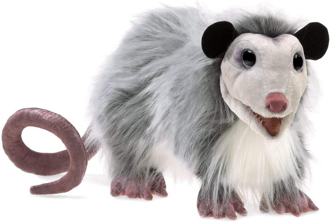 Folkmanis Opossum Hand Puppet, Gray, Black, Brown, 1 EA