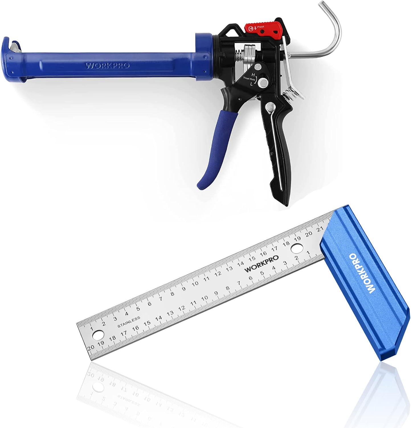 WORKPRO Caulking Gun and 8 Inch Try Square with Aluminum Handle