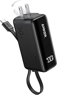 Anker Portable 3-in-1 Power Bank (30W, Fusion, Built-In USB-C Cable) with Digital Display, Simultaneous Dual-Device Charging Compatible with Samsung Smartphones and other Android Devices - Black
