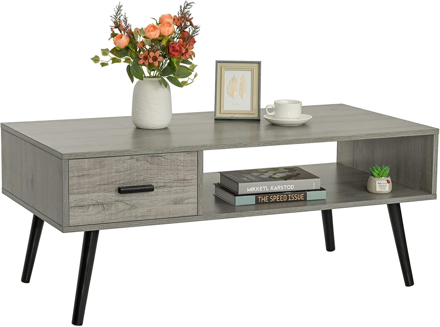 Iwell Coffee Table with Drawer and Storage Shelf for Living