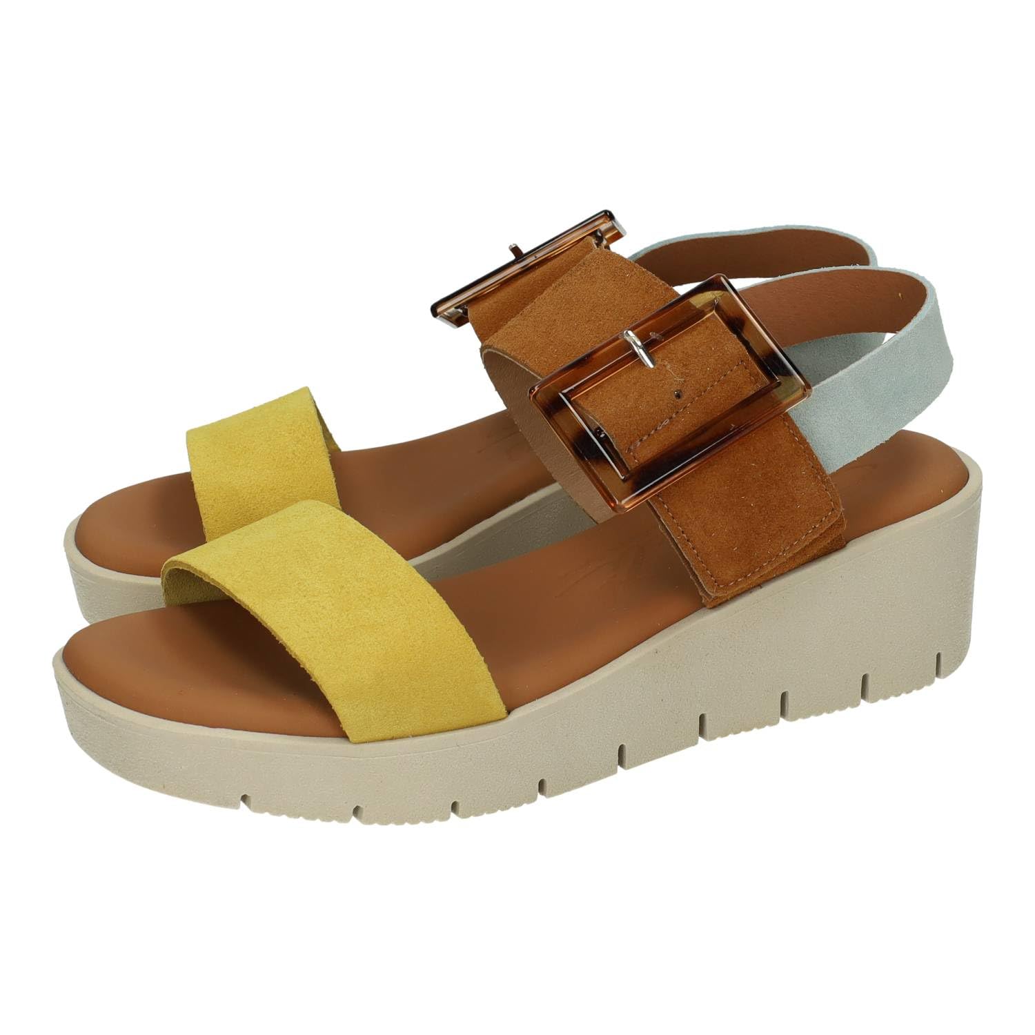 SANDALI M526-T5272 - Piattaforma per ragazze, in pelle, con chiusura adesiva mimetica con fibbia e suola in gel, da donna