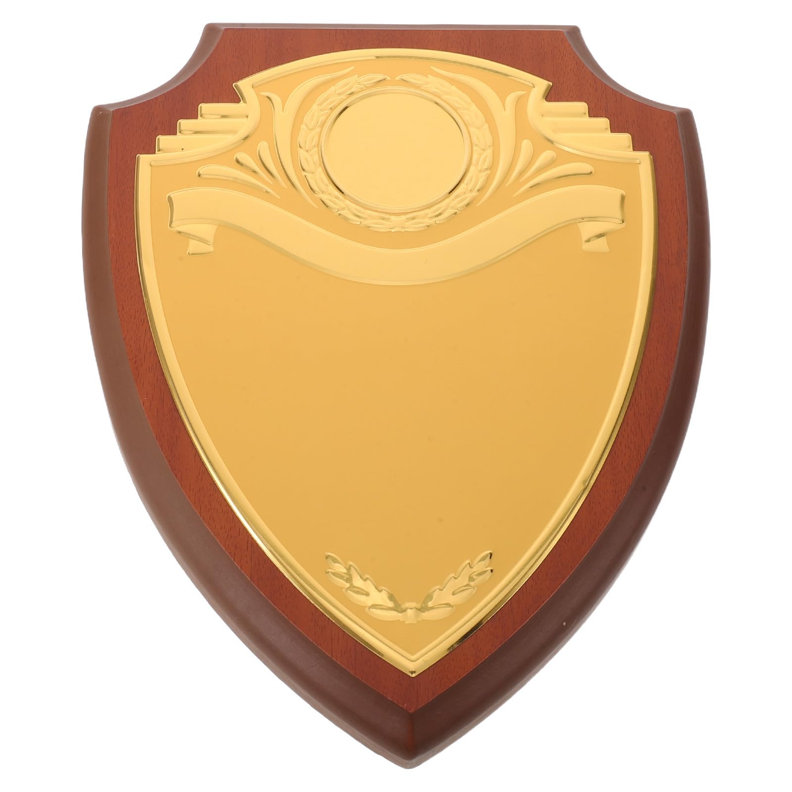 BESPORTBLE Wooden Shield Award Plaque for Engraving with Metal Accents, Versatile Award Use and Custom Engraving Ready, for Office Displays and Family Prize Presentations