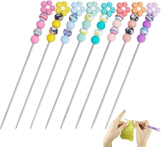 AHANDMAKER 8Pcs Knitting Needles with Flower Beads, Stainless Steel Crochet Sweater Needle with Colorful Silicone Beads 9.45 Inch Sewing Sticks Knitting Supplies Weaving Tools for DIY Crafts