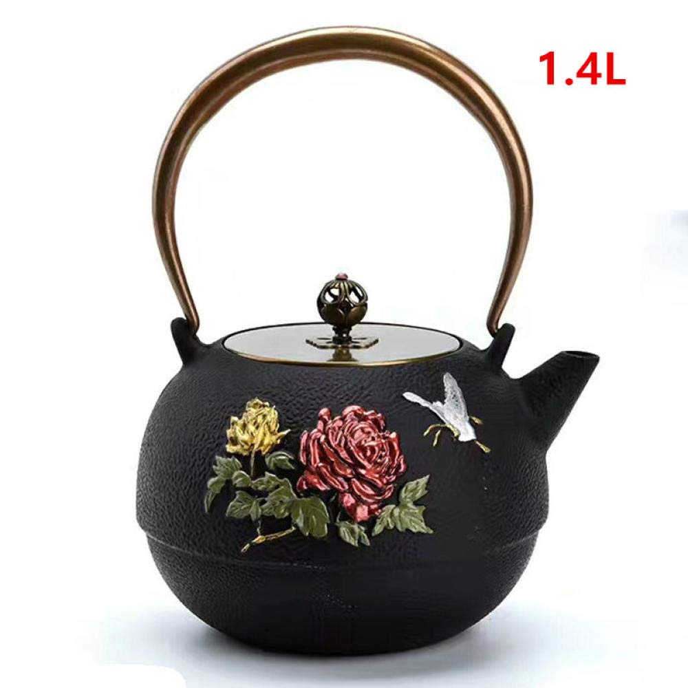 Tetera de Hierro Fundido, Tetera Japonesa, Tetera, Herramientas para Beber, colador de Acero Inoxidable, Tetera de peonía, 1,4 L (como se Muestra en un tamaño)
