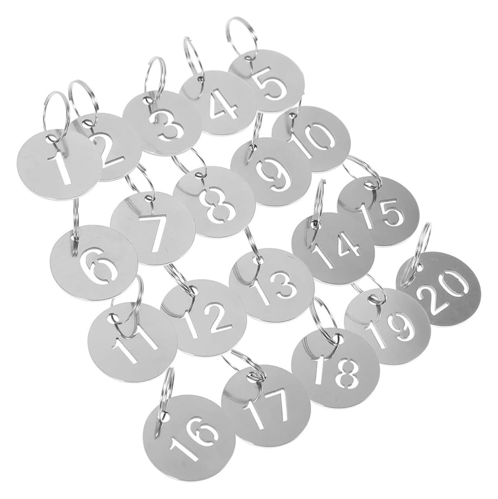 zawieszki na klucze ze stalowymi etykietami, Przywieszki numeryczne ze stali nierdzewnej z pierścieniami i łańcuszkiem, srebrne, 2,3 x, 0, cm, ID 1-200(1 50)