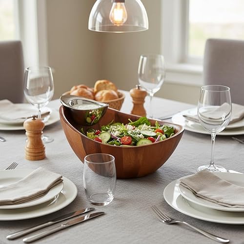 Miniatura 6 de Nambe - Colección Serveware - Harmony Chip y cuenco de inmersión - Mide 12 x 6.5 pulgadas - Fabricado con madera de acacia y aleación nambe -