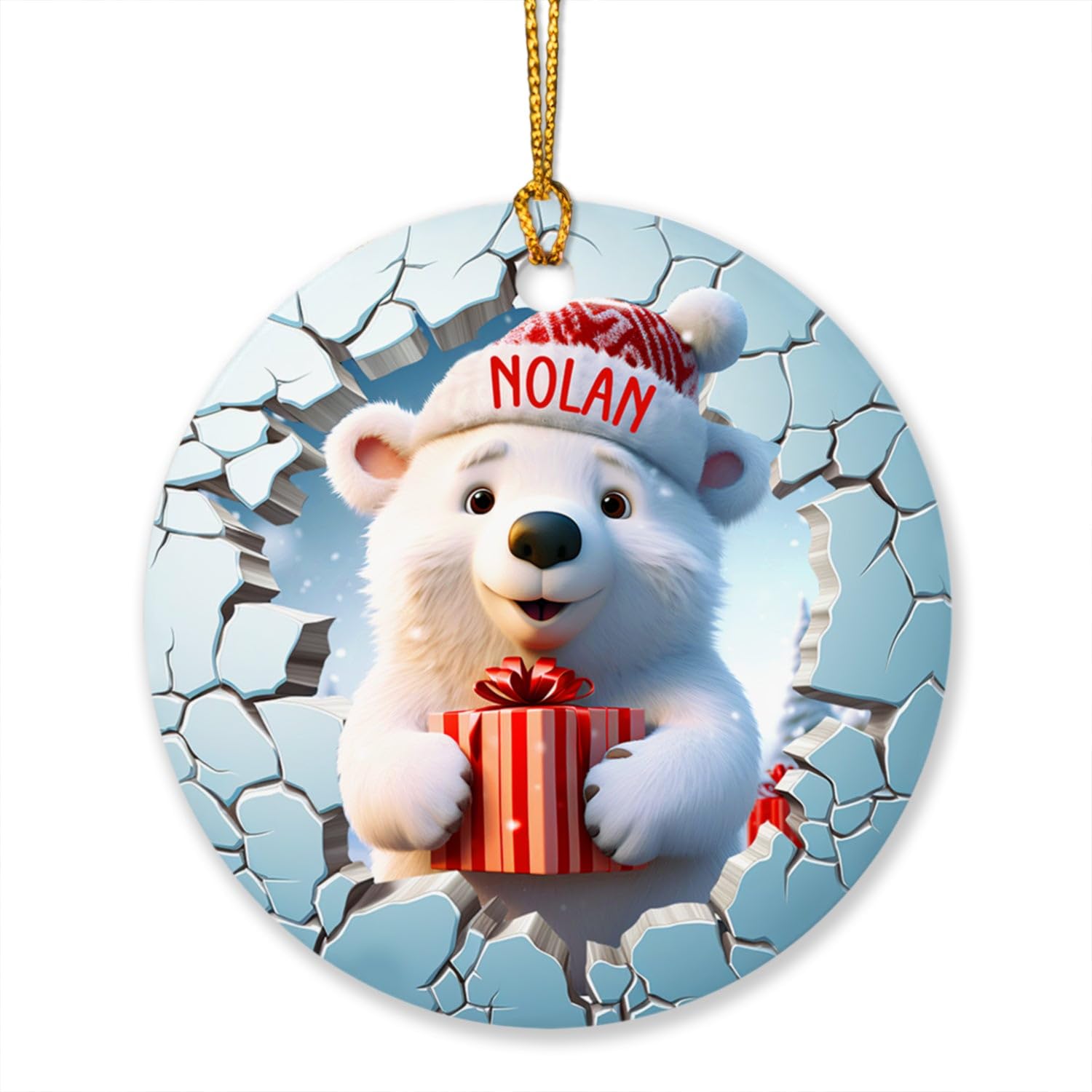 Polar Bear Christmas Ornament 3D Design, Personalized 3D Style Polar Bear Breakthrough Wall Ornament, Baby Polar Bear Christmas Tree Hanging, Custom Baby First Christmas Ornament, Gifts for Baby Kids
