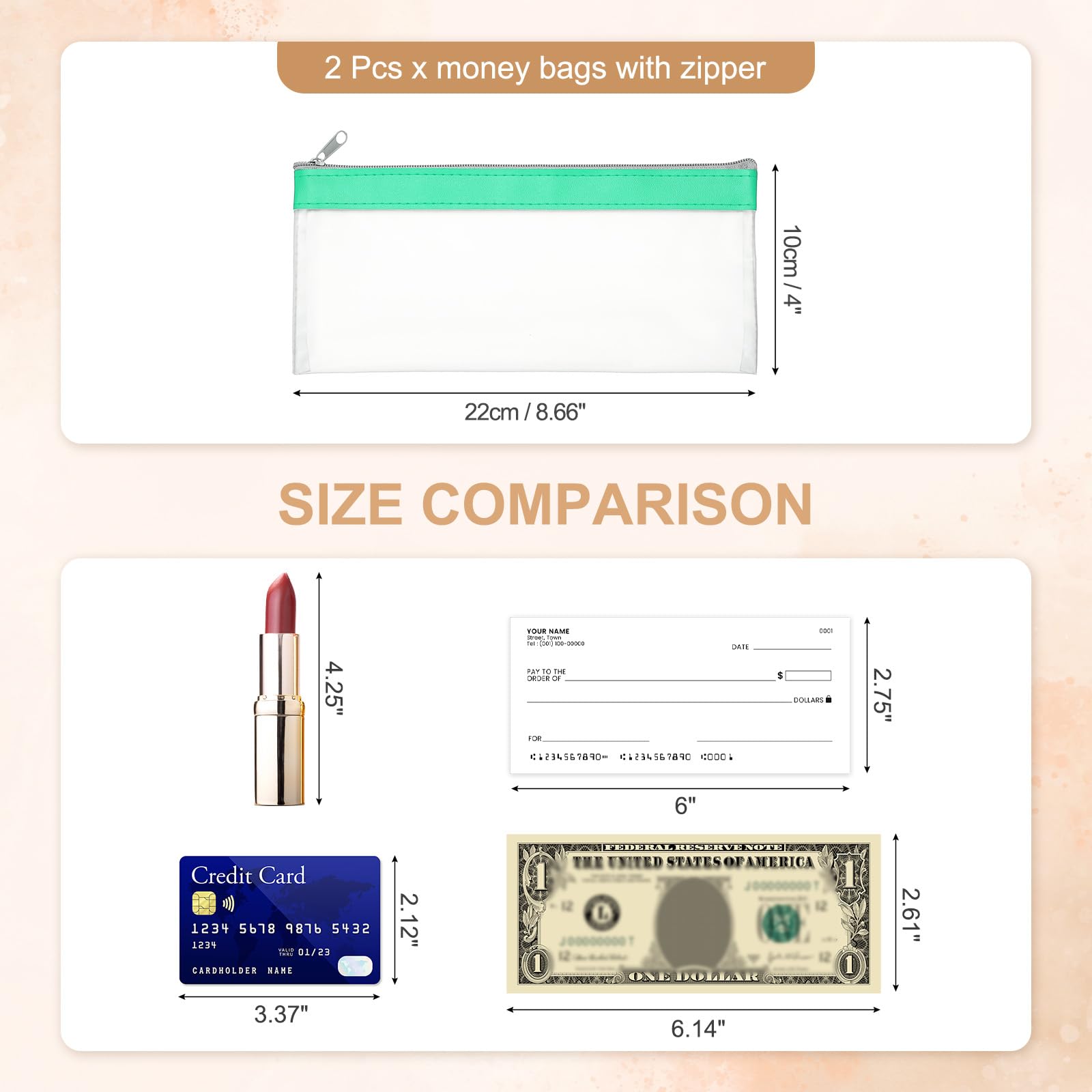 PATIKIL 8.7x3.9 Inch Money Bags with Zipper - Image 2