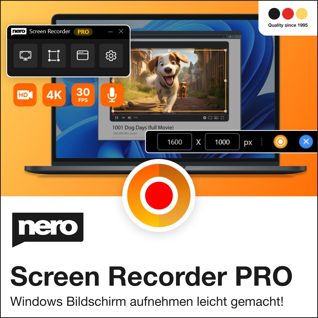 Nero Screen Recorder PRO 365 | 4K/60FPS Bildschirmaufnahme & Screen Capture | Gameplay, Webcam & Audio aufnehmen | AI-Untertitel, Auto-Zoom, App-Fenster | MP4 Export | Jahreslizenz | 1 PC | Win 11/10
