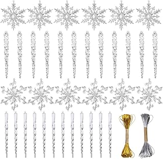 Best Christmas Snowflake Decorations,36pcs Icicles Ornaments Set Clear Snowflake Acrylic Christmas Ornaments for Santa Outdoor Party Decoration Craft Projects Review 