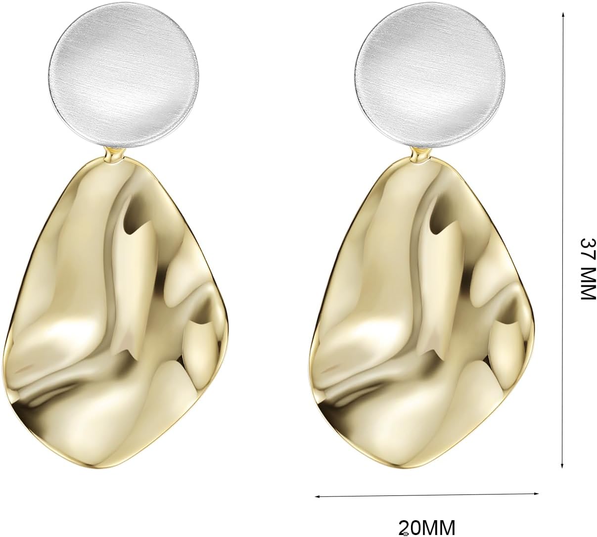 Gold Plated Teardrop Statement Dangle Earrings Hammered Drop Dangle Earrings for Women Chunky Drop Dangle Earrings Trendy Geometric Statement Earring Lightweight Ripple Stud Jewelry Gift - Image 6